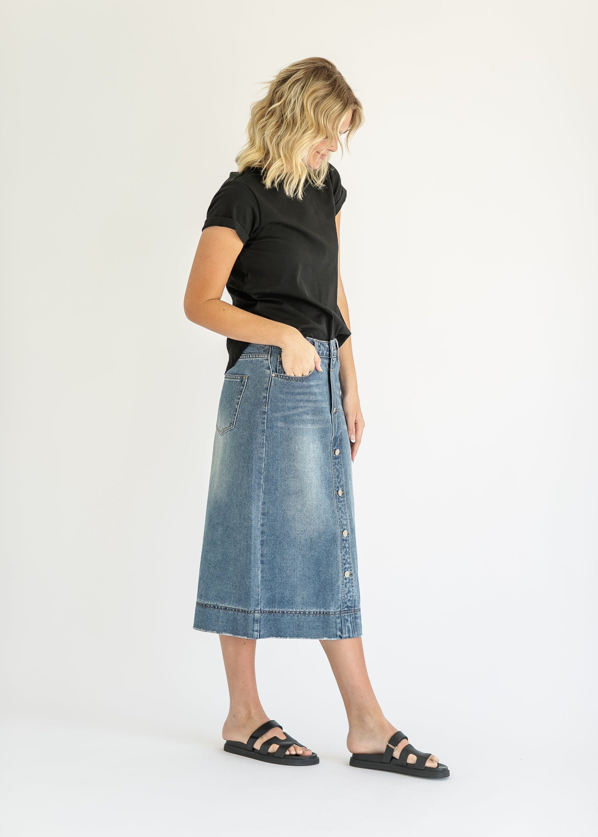 Skylar Button Front Midi Skirt
