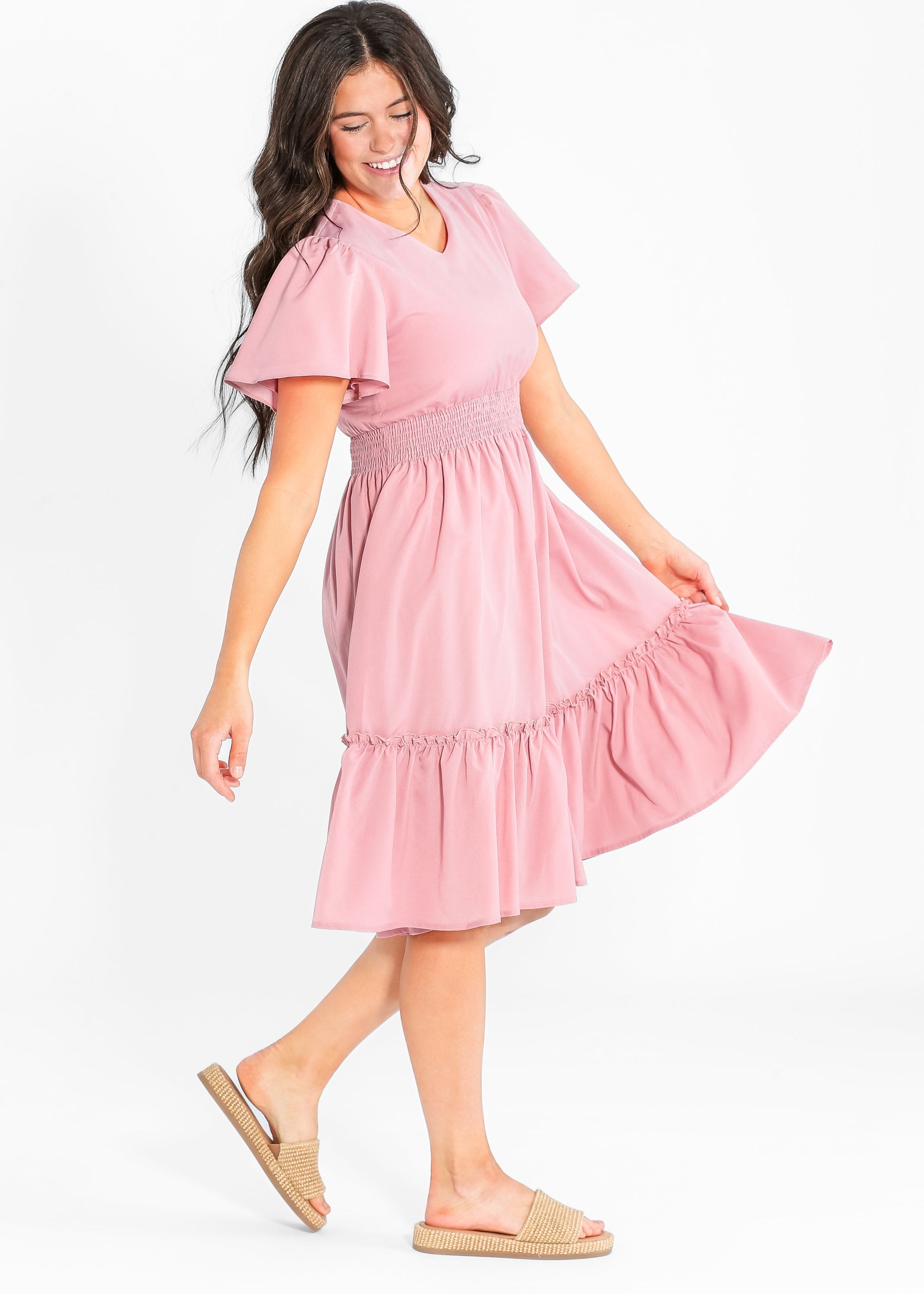 Sophie V-Neck Midi Dress - FINAL SALE Solid Pink