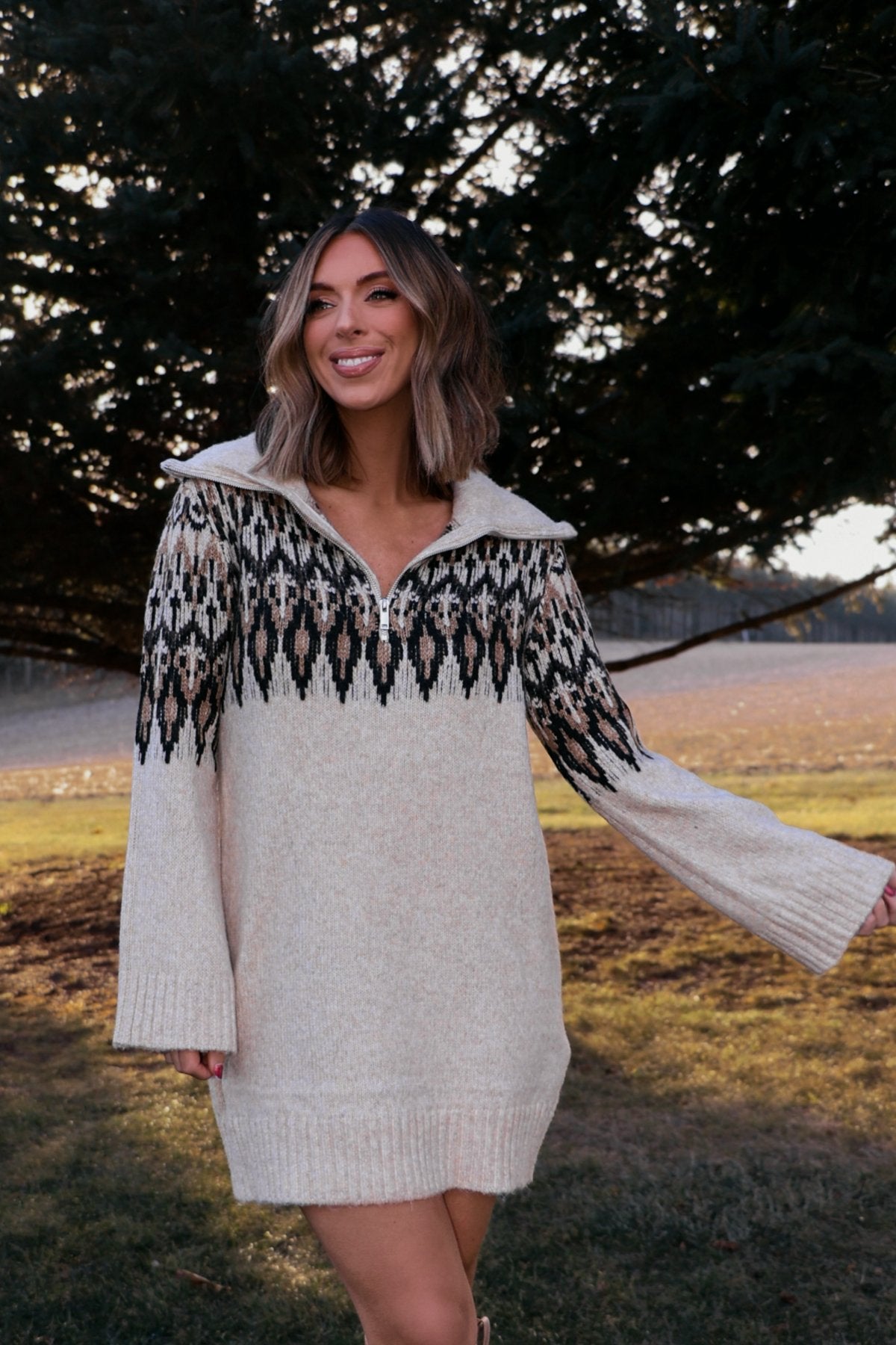 Steve Madden Essa Cream Print Sweater Dress - FINAL SALE