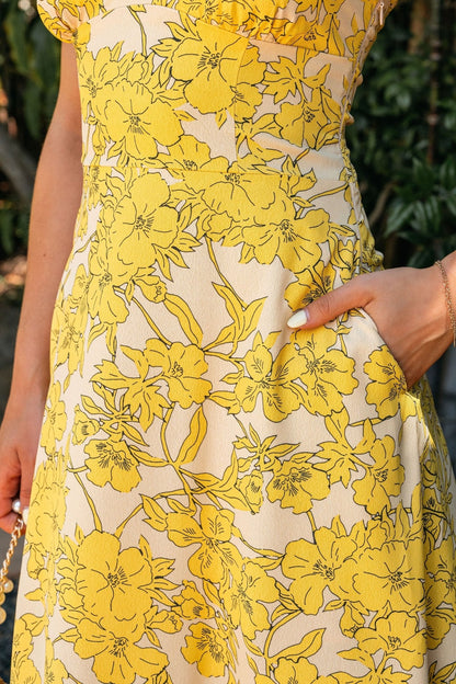 Sunset Yellow Floral Strapless Midi Dress - FINAL SALE