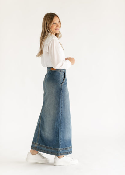 Sutton Side Zip A-line Denim Maxi Skirt - FINAL SALE