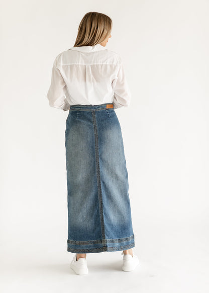 Sutton Side Zip A-line Denim Maxi Skirt - FINAL SALE