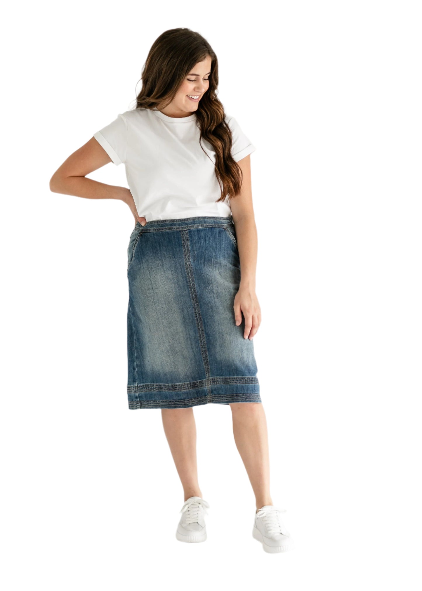 Sutton Side Zip A-line Denim Midi Skirt - FINAL SALE