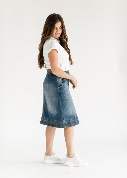 Sutton Side Zip A-line Denim Midi Skirt - FINAL SALE