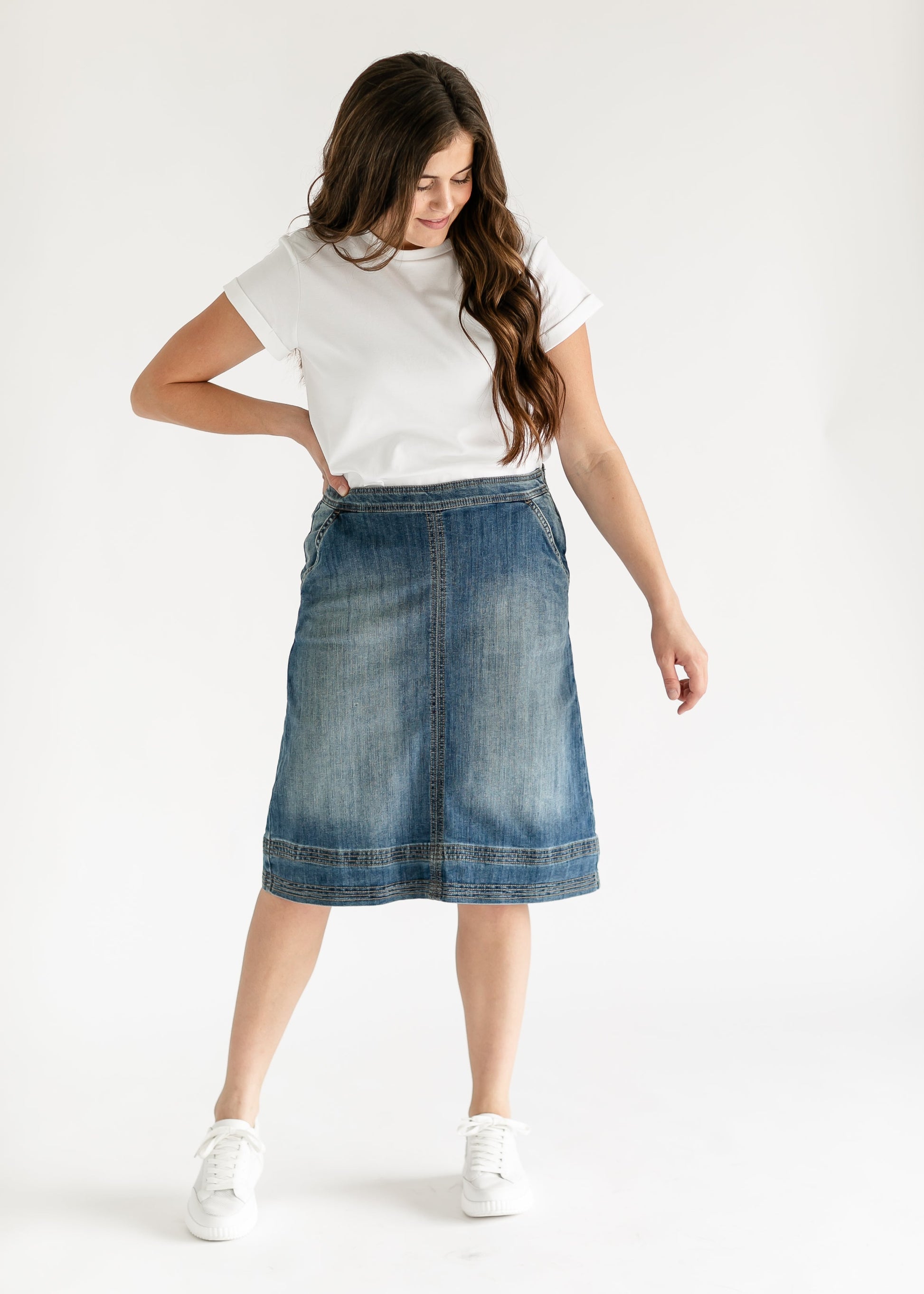 Sutton Side Zip A-line Denim Midi Skirt - FINAL SALE