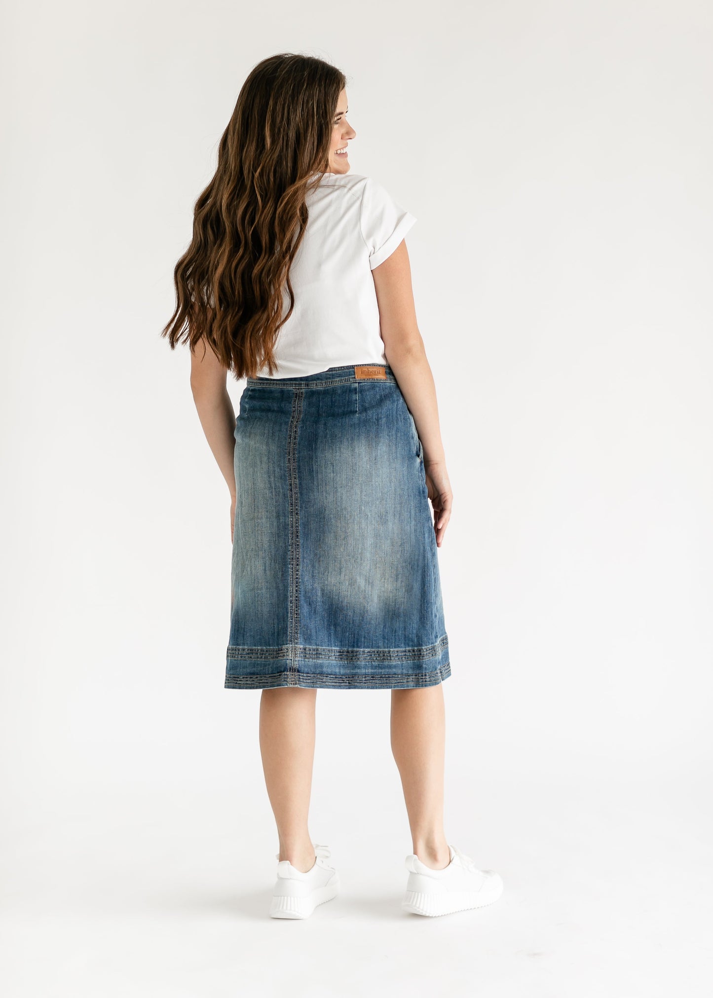 Sutton Side Zip A-line Denim Midi Skirt - FINAL SALE