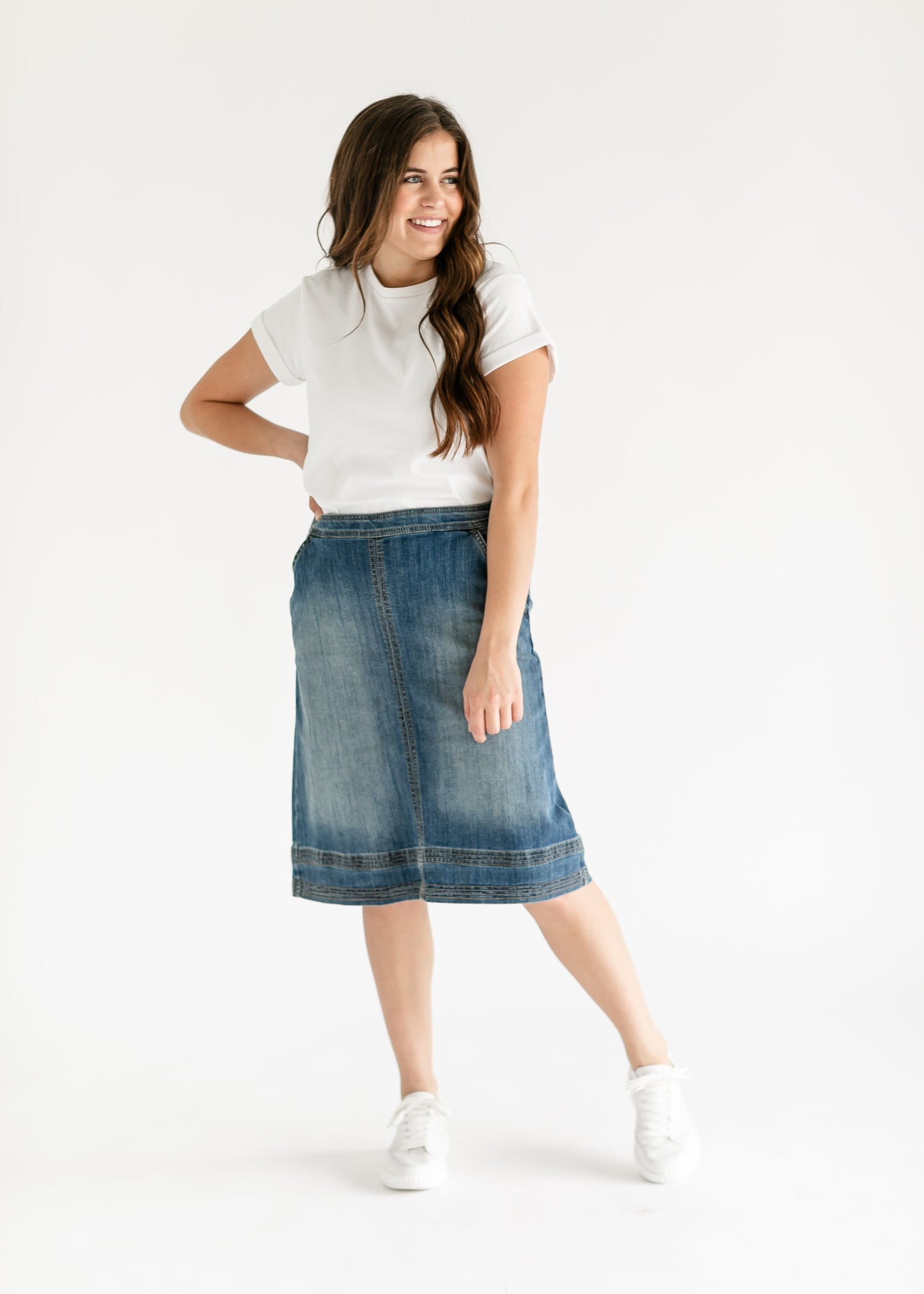 Sutton Side Zip A-line Denim Midi Skirt - FINAL SALE