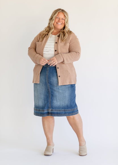 Sutton Side Zip A-line Denim Midi Skirt - FINAL SALE