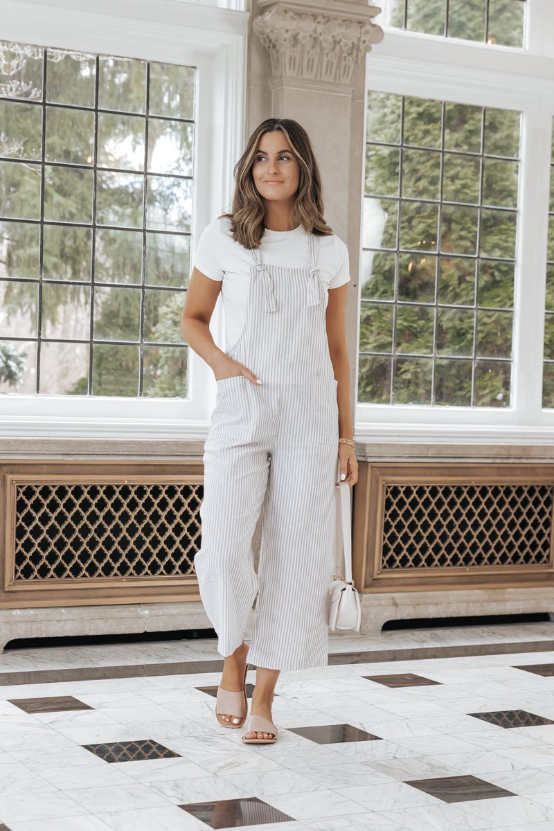 Taupe Stripe Linen Jumpsuit - FINAL SALE