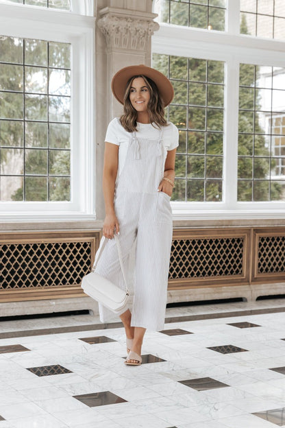 Taupe Stripe Linen Jumpsuit - FINAL SALE