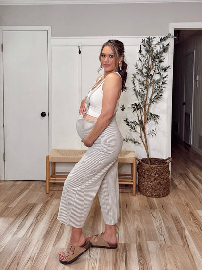 Taupe Stripe Linen Jumpsuit - FINAL SALE