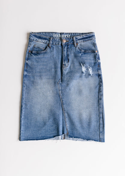 Tiana Distressed Denim Midi Skirt - FINAL SALE