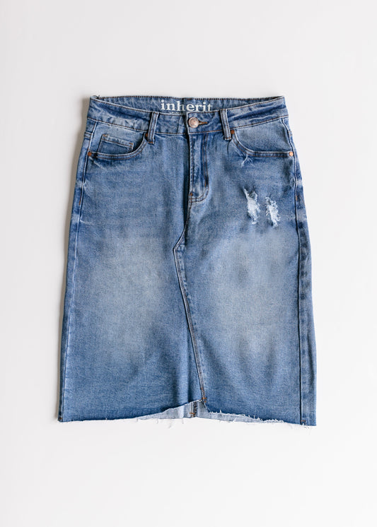 Tiana Distressed Denim Midi Skirt - FINAL SALE