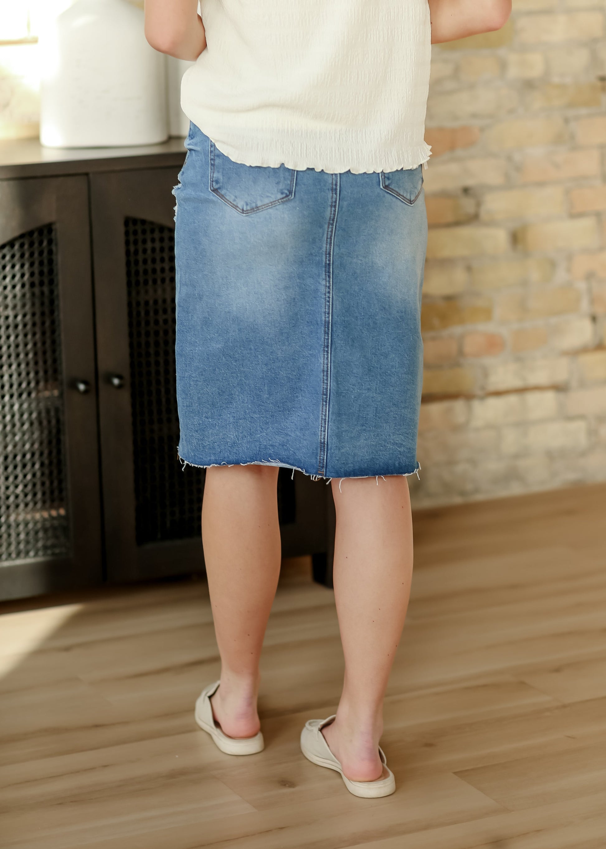 Tiana Distressed Denim Midi Skirt - FINAL SALE