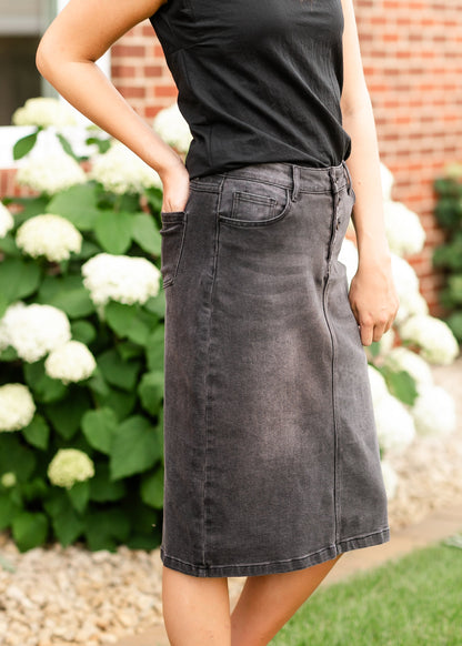Tiffany Black Denim Midi Skirt