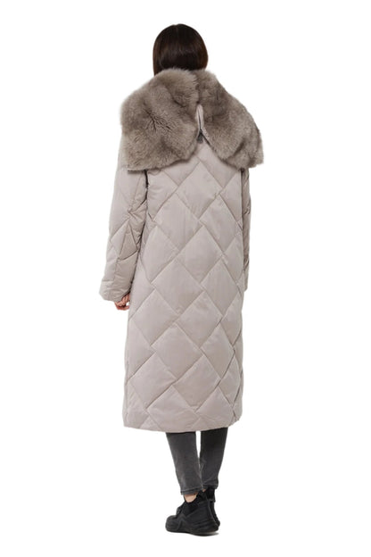 Genuine Polar Fox Fur Collar-Hood Down Winter Coat