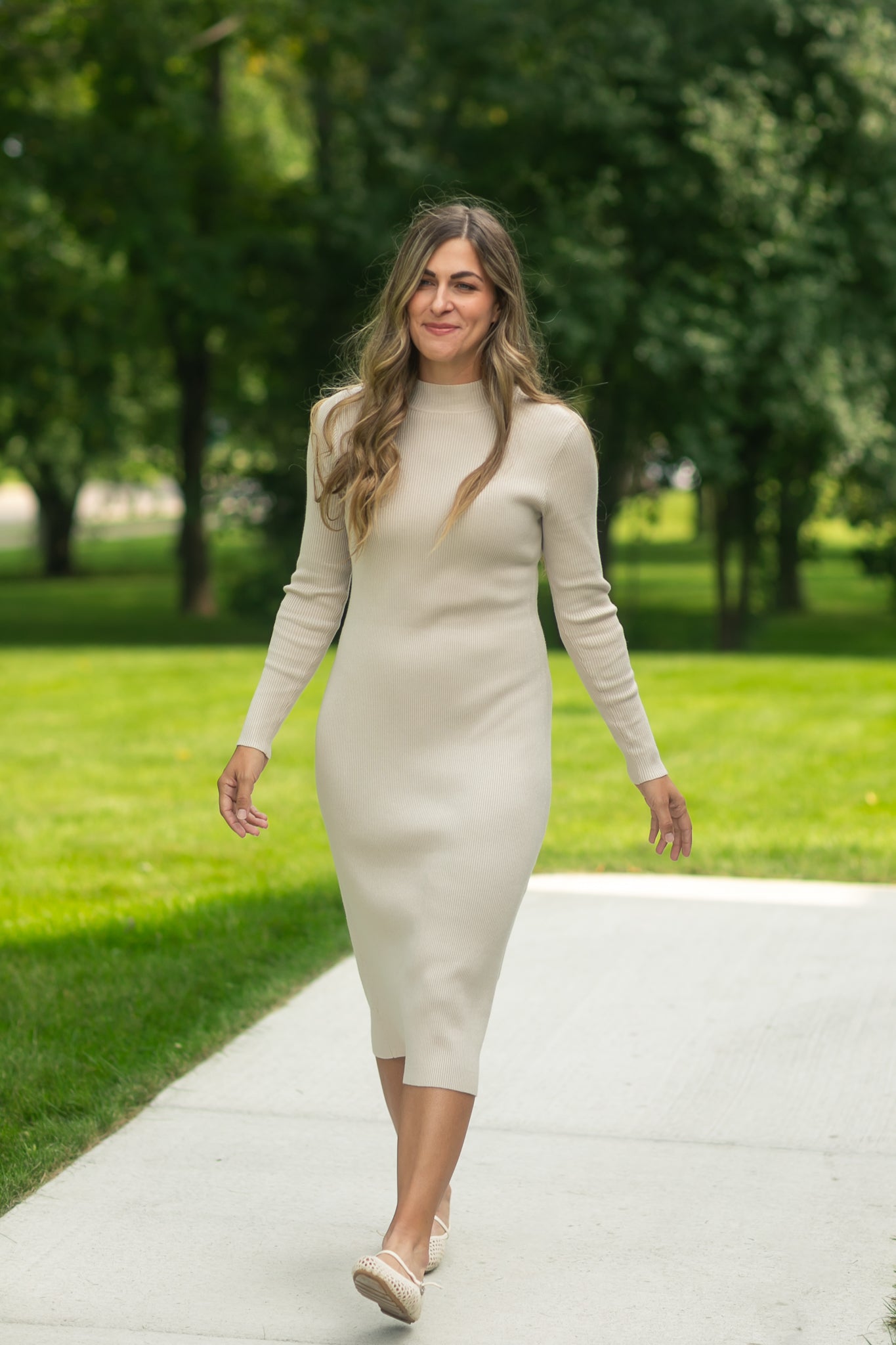 Vanna Knit Midi Dress Cream