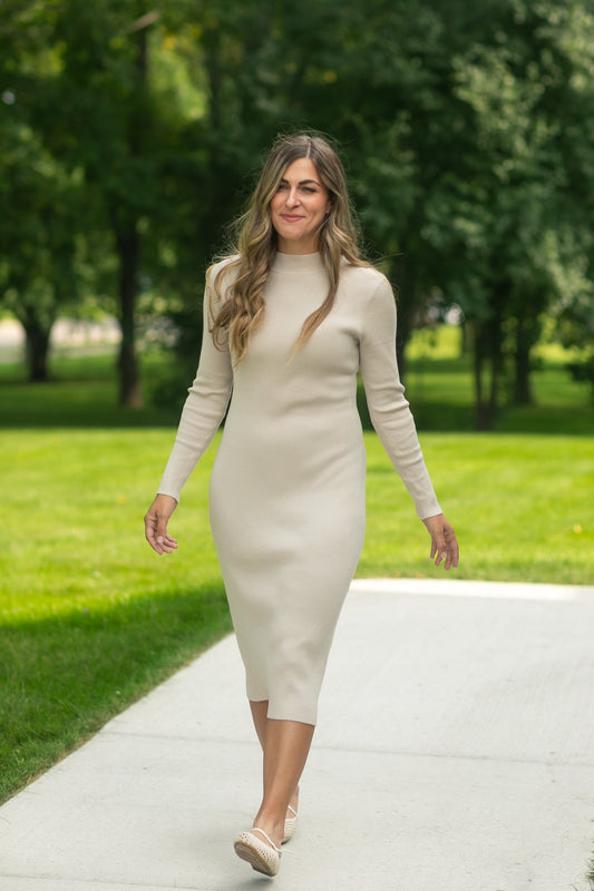 Vanna Knit Midi Dress Cream