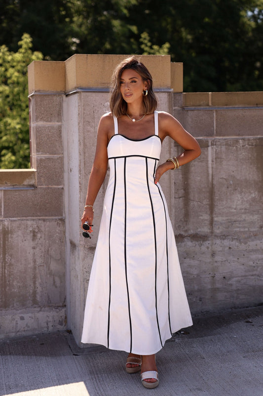 White and Black Trim Detail Maxi Dress - FINAL SALE