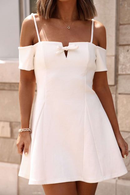 White Cold Shoulder Flare Mini Dress - FINAL SALE