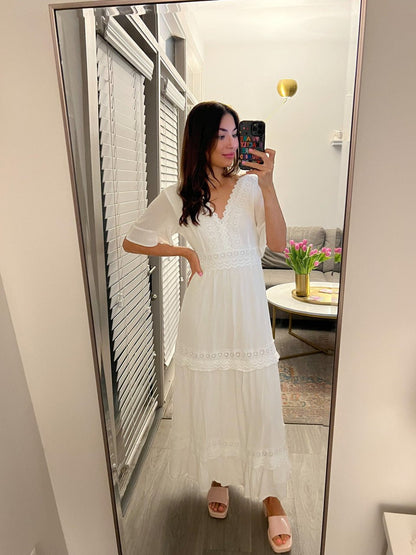 White Short Sleeve Lace Maxi Dress - FINAL SALE