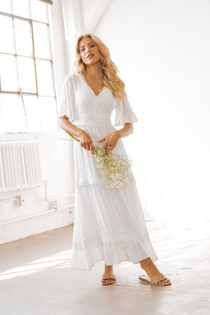White Short Sleeve Lace Maxi Dress - FINAL SALE