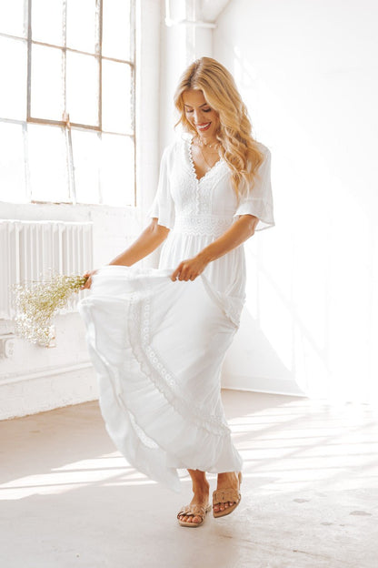 White Short Sleeve Lace Maxi Dress - FINAL SALE