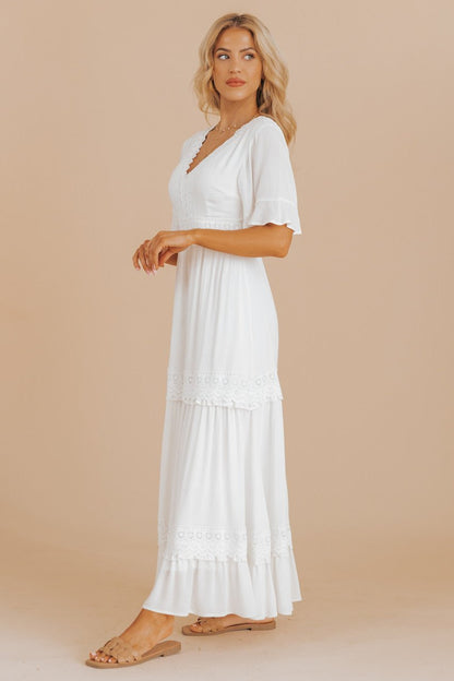 White Short Sleeve Lace Maxi Dress - FINAL SALE