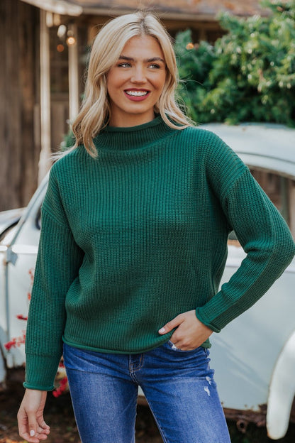Winter Wonderland Green Mock Neck Sweater-FINAL SALE
