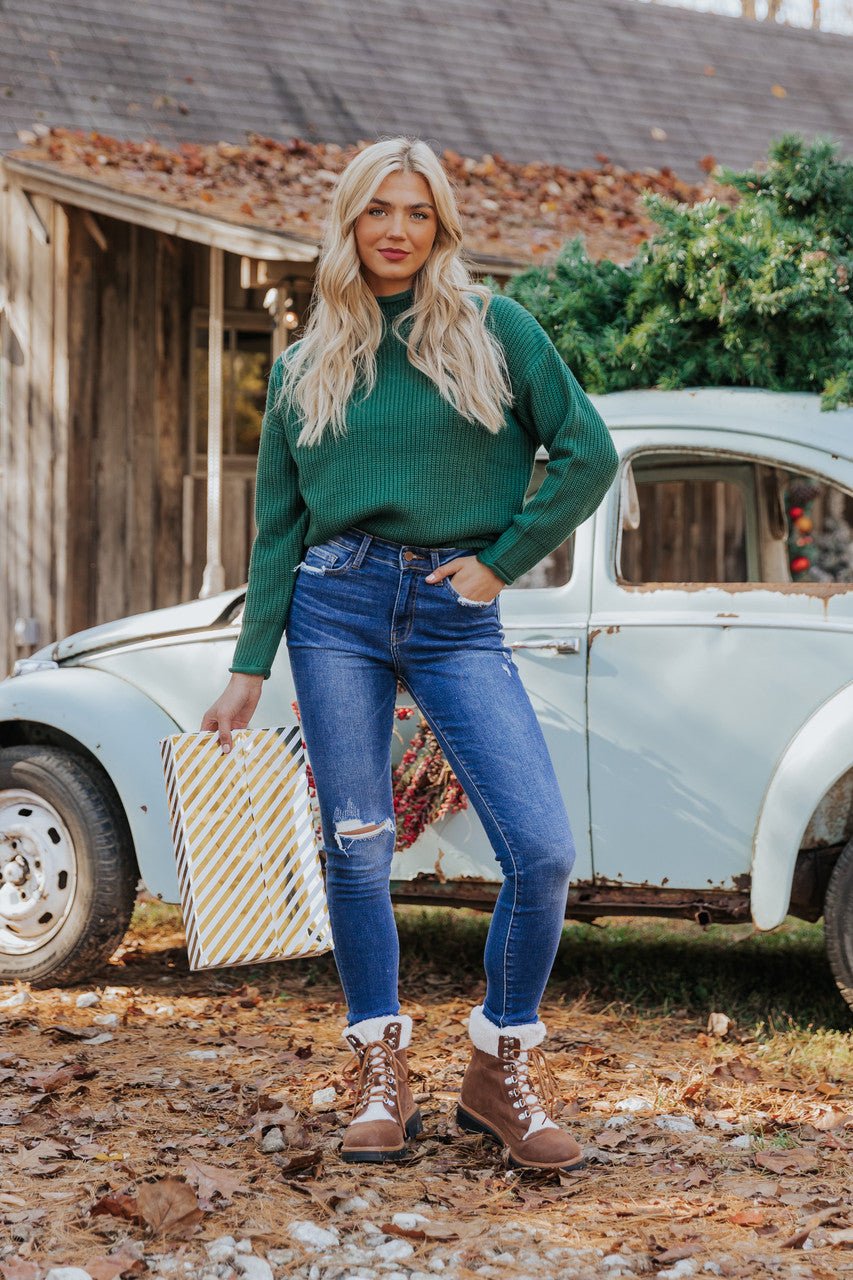 Winter Wonderland Green Mock Neck Sweater-FINAL SALE