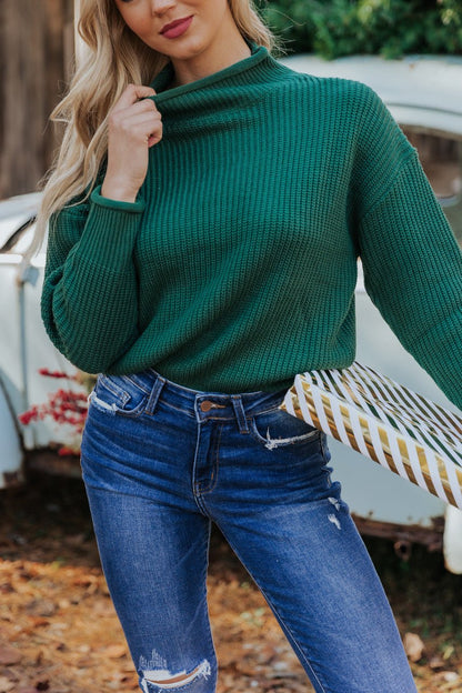 Winter Wonderland Green Mock Neck Sweater-FINAL SALE
