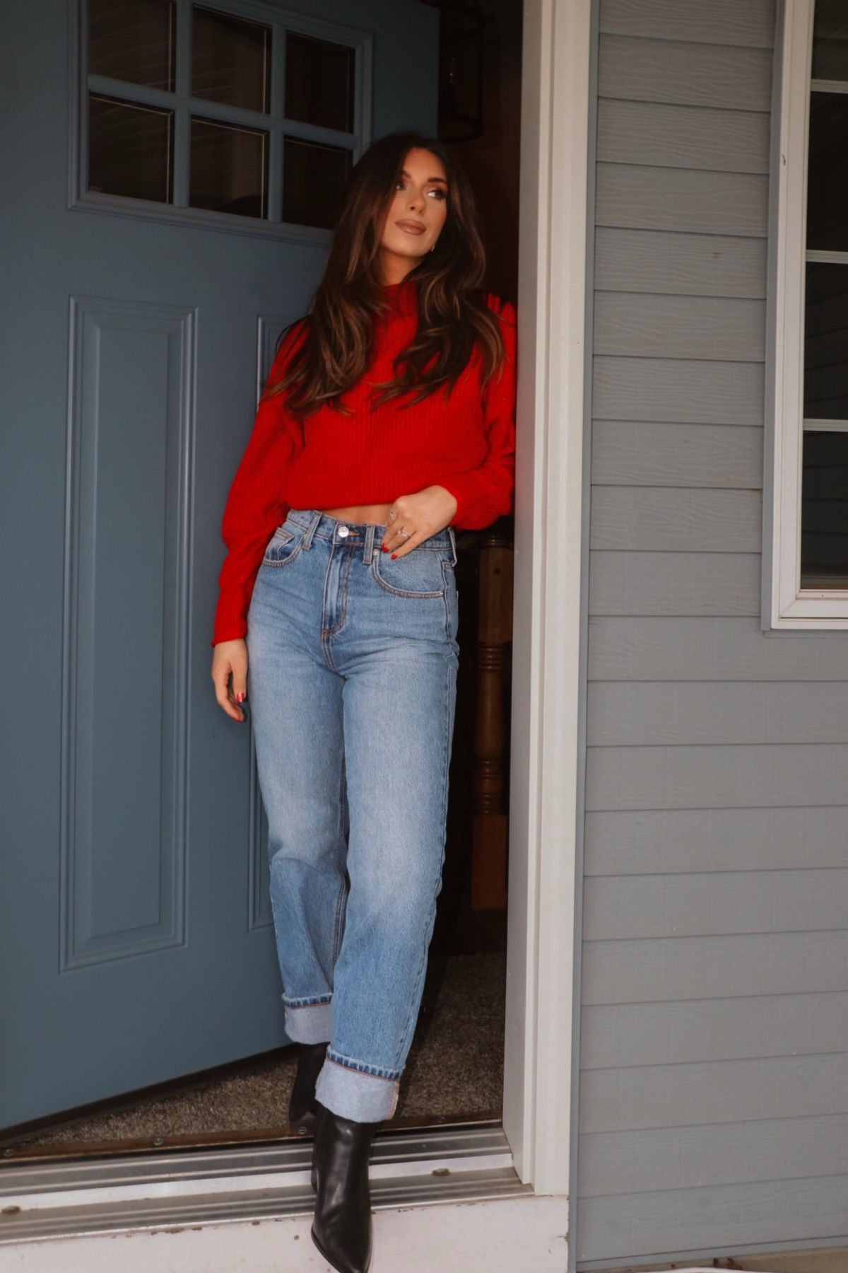 Winter Wonderland Red Mock Neck Sweater-FINAL SALE