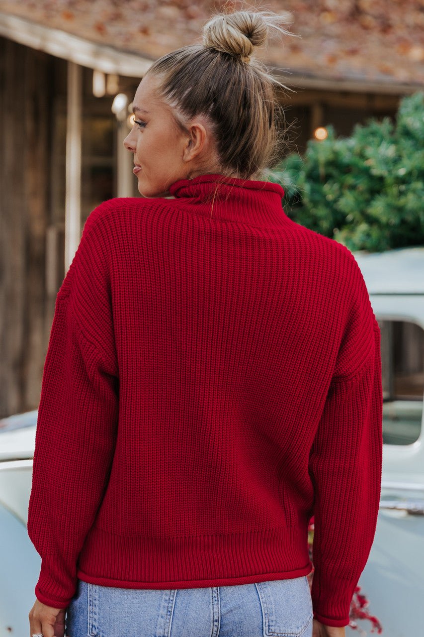 Winter Wonderland Red Mock Neck Sweater-FINAL SALE
