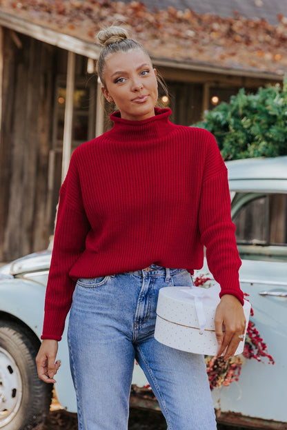 Winter Wonderland Red Mock Neck Sweater-FINAL SALE