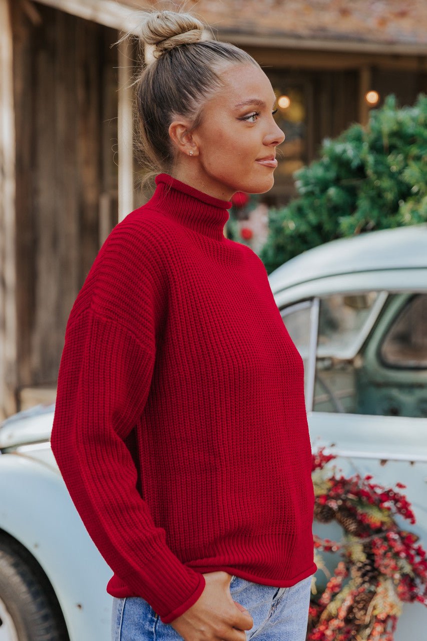 Winter Wonderland Red Mock Neck Sweater-FINAL SALE