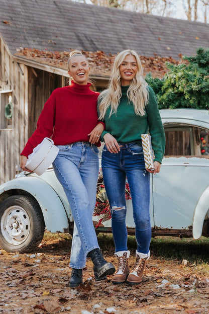 Winter Wonderland Red Mock Neck Sweater-FINAL SALE