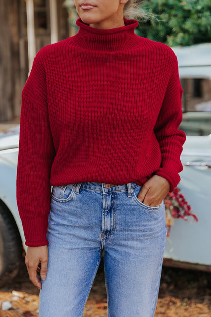 Winter Wonderland Red Mock Neck Sweater-FINAL SALE