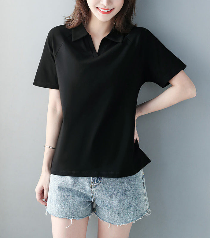 Women's Cotton Short Sleeve Polo Shirt - Comfortable Casual Top Black