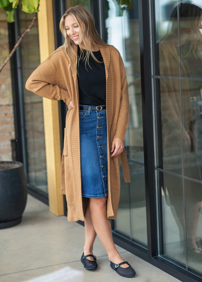 Zana Front Button Denim Midi Skirt