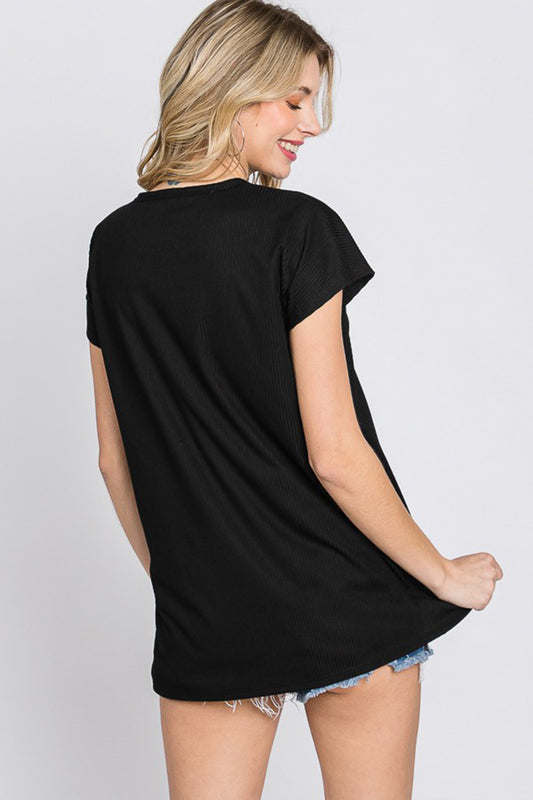 V-Neck Button Up T-Shirt with Short Sleeves